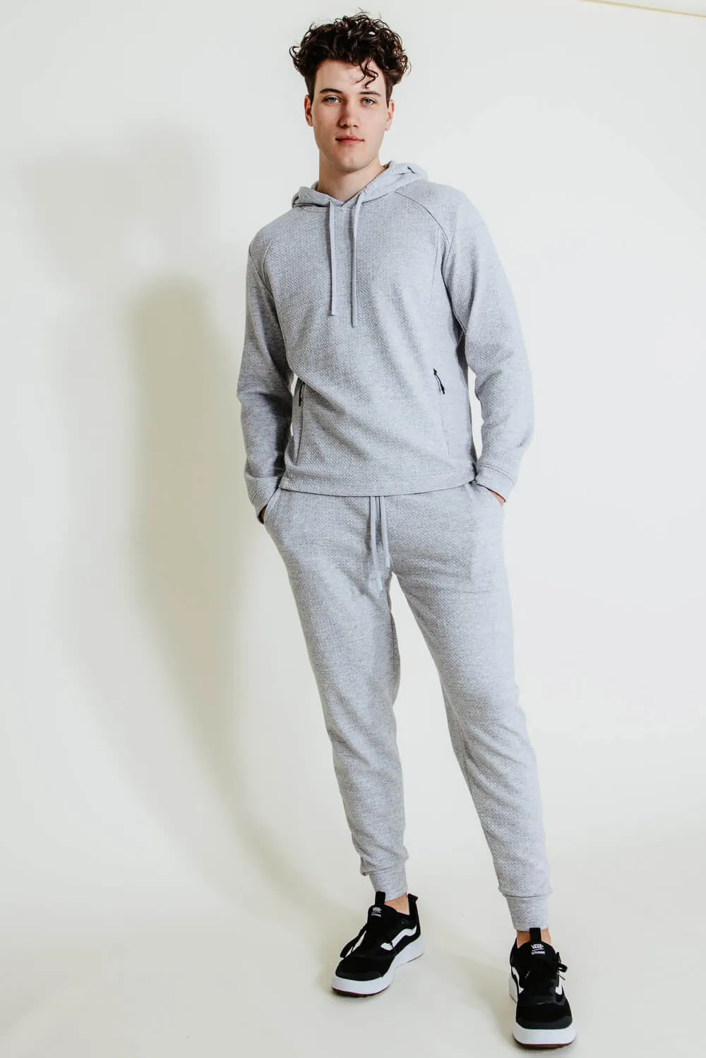 1897 Active Diamond Weave Hoodie for Men in Heather Grey | MJ895-LIGHTHEATHERGREY