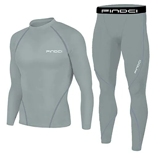 1Bests Men's Sports Running Set Compression Shirt   Pants Skin-Tight Long Sleeves Quick Dry Fitness Tracksuit Gym Yoga Suits, New Dark Grey, X-Large
