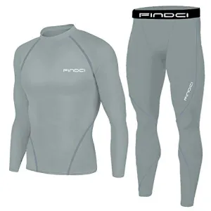 1Bests Men's Sports Running Set Compression Shirt   Pants Skin-Tight Long Sleeves Quick Dry Fitness Tracksuit Gym Yoga Suits, New Dark Grey, X-Large