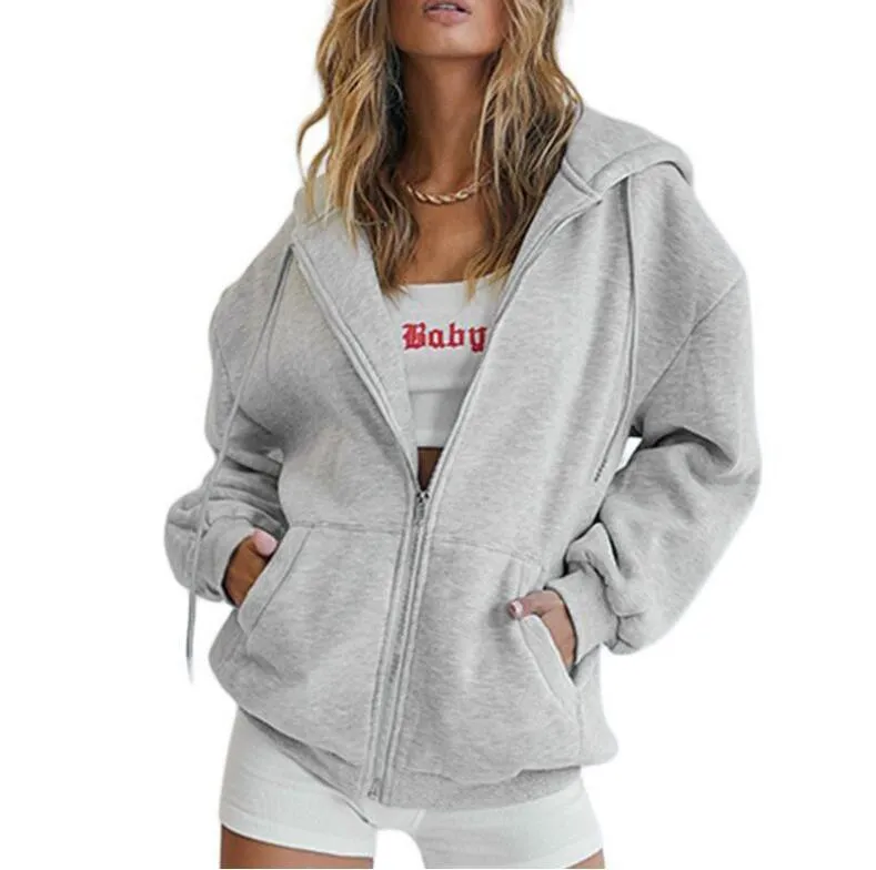 2023 Autumn Custom Essential Blank Zipper Hoodie Full Face Zip up Plain Sweatsuit for Women Hoodies