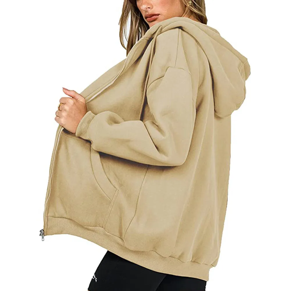 2023 Autumn Custom Essential Blank Zipper Hoodie Full Face Zip up Plain Sweatsuit for Women Hoodies