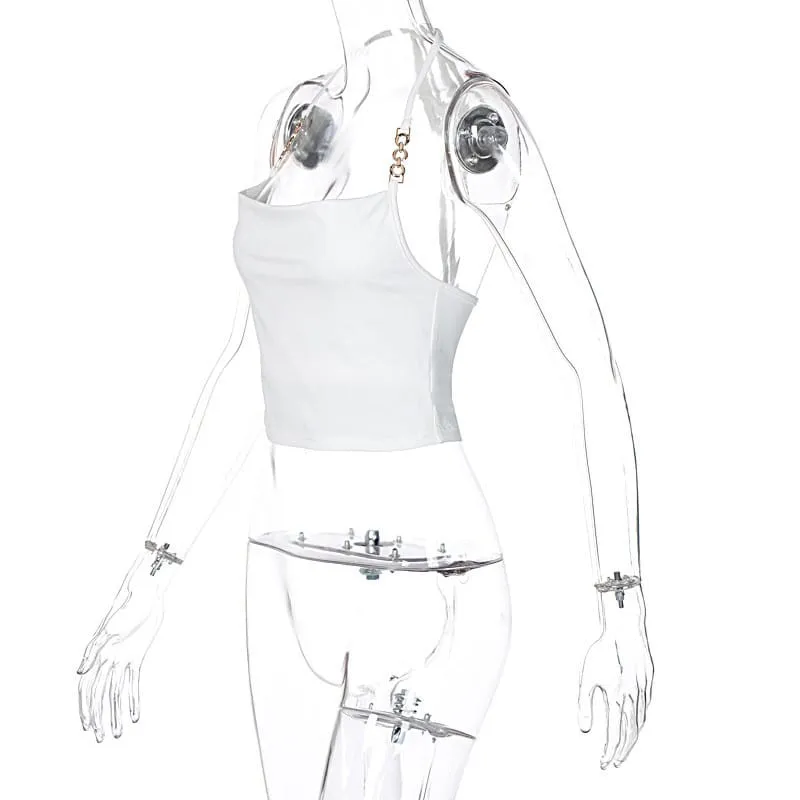 (30 Pieces) Women Sexy Halter Neck Solid Color Metal Chain Strap Top
