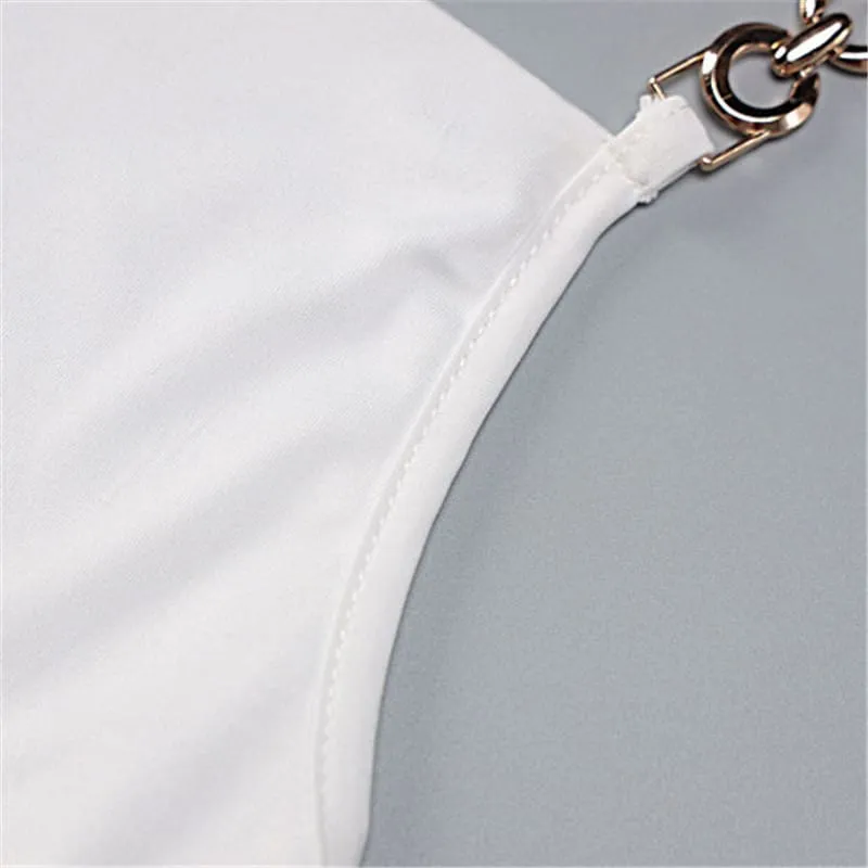 (30 Pieces) Women Sexy Halter Neck Solid Color Metal Chain Strap Top