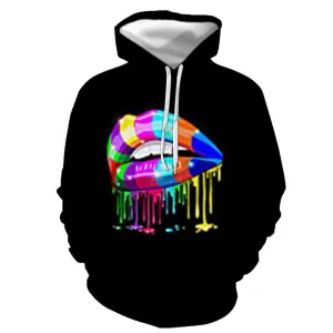 3D Graphic Printed Hoodies Lips Painting