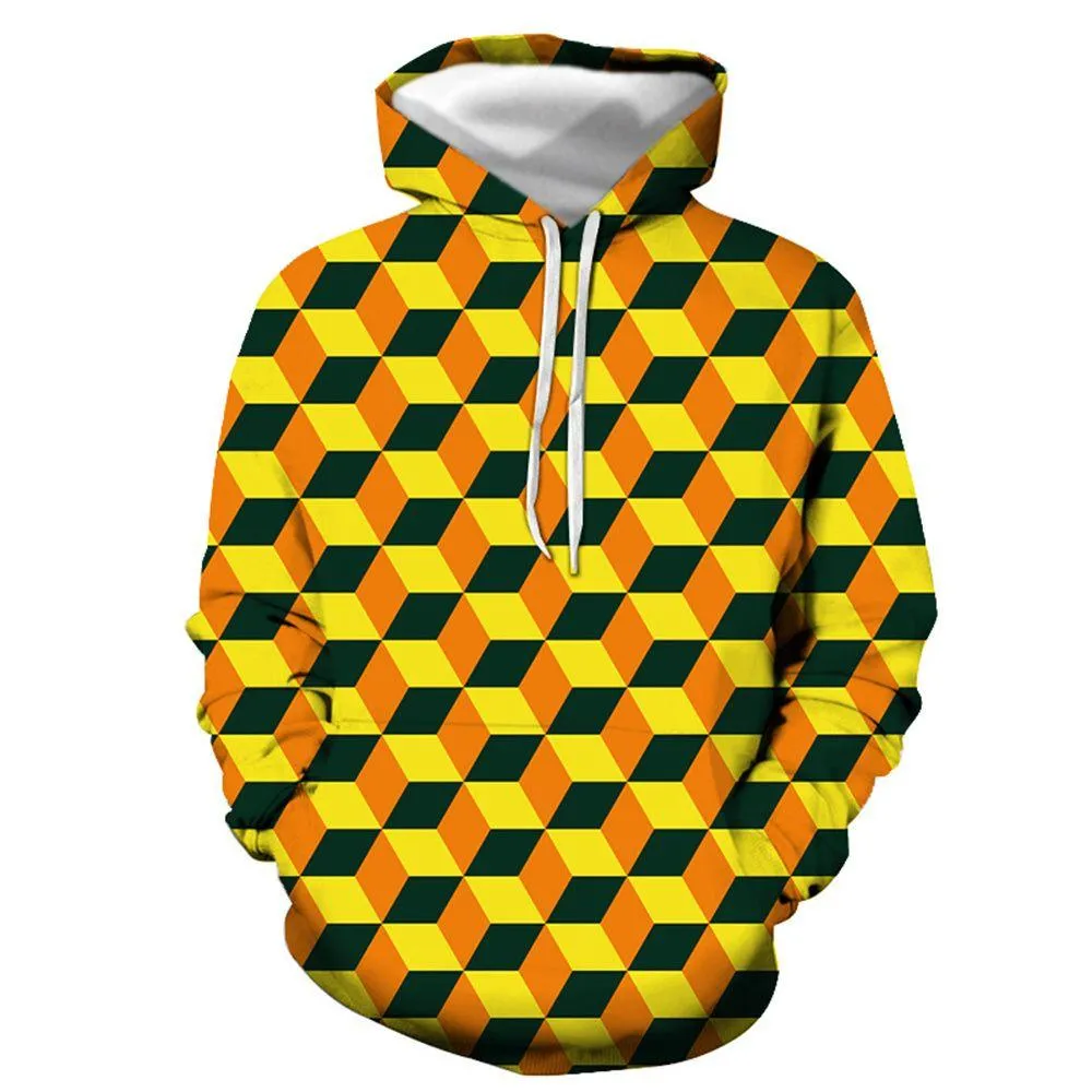 3D Graphic Printed Hoodies Yellow Polygon