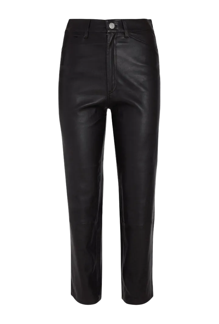 5 Pocket Straight Leg Leather Pants in Black