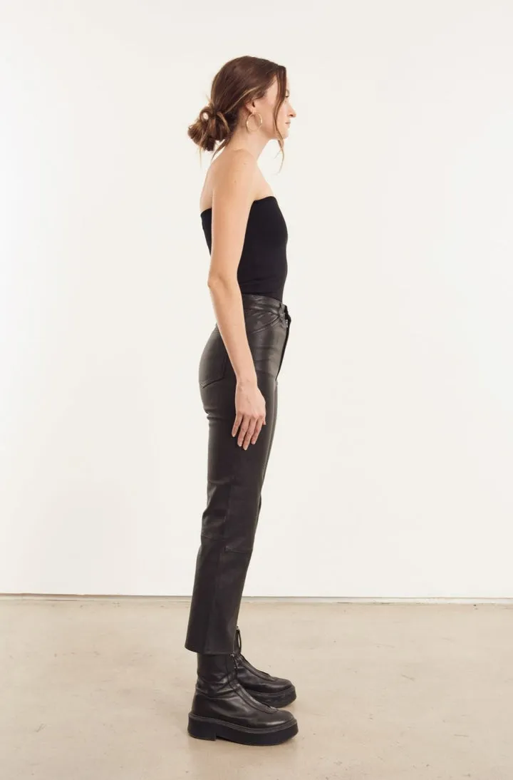 5 Pocket Straight Leg Leather Pants in Black