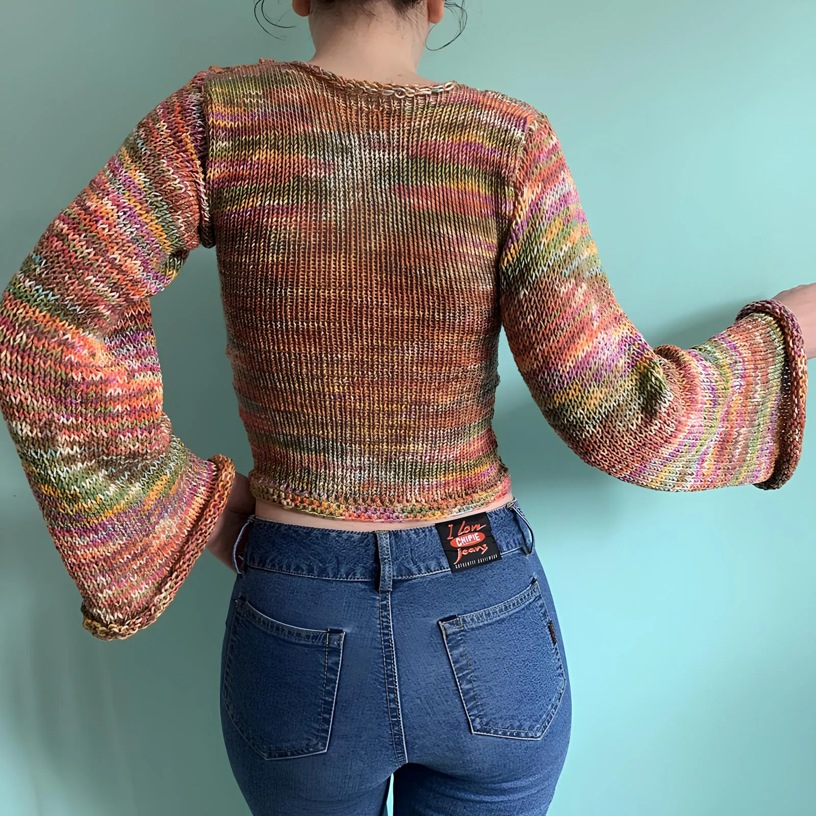 90s Streetwear Color Block Crochet Knit Crop Top – Bold & Trendy