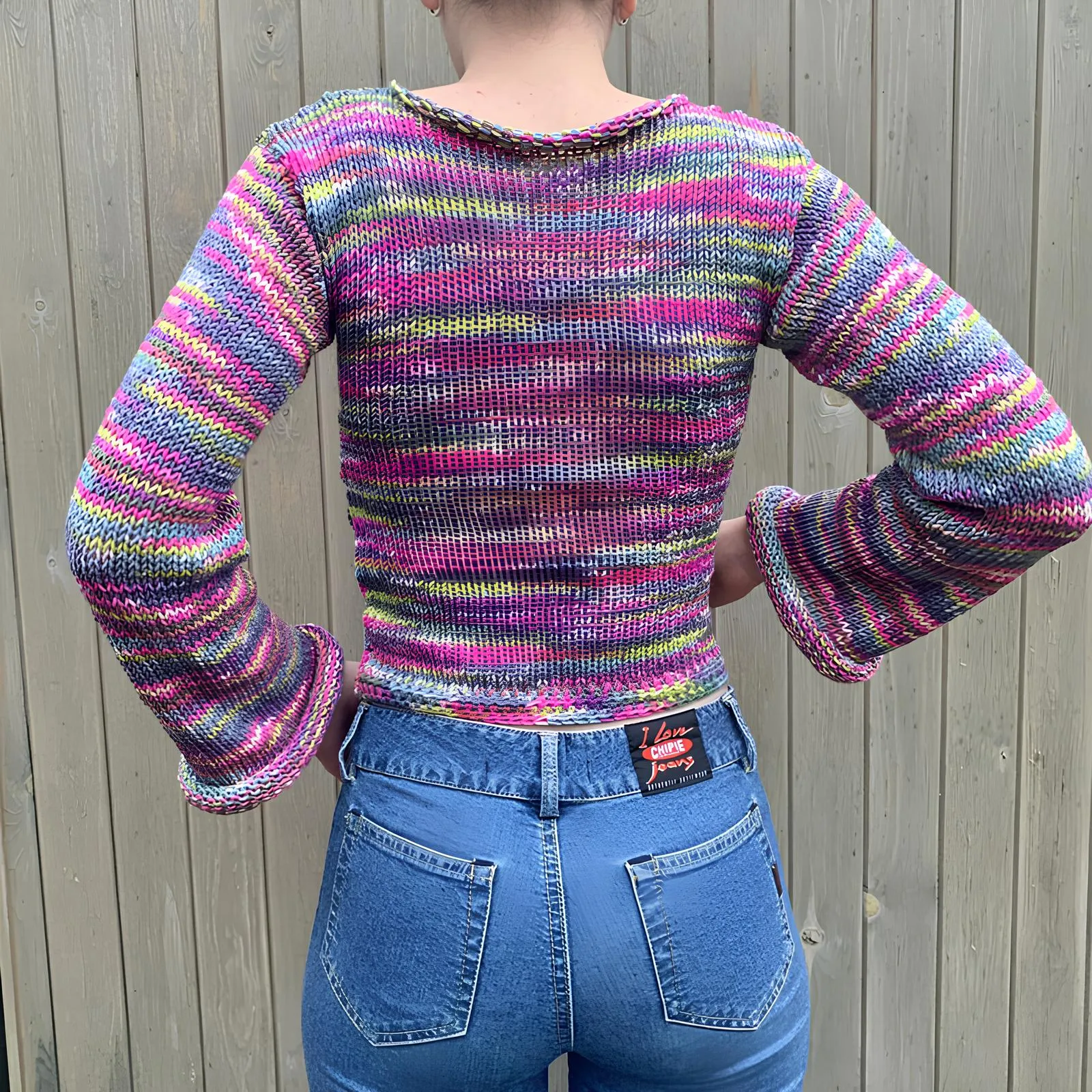 90s Streetwear Color Block Crochet Knit Crop Top – Bold & Trendy