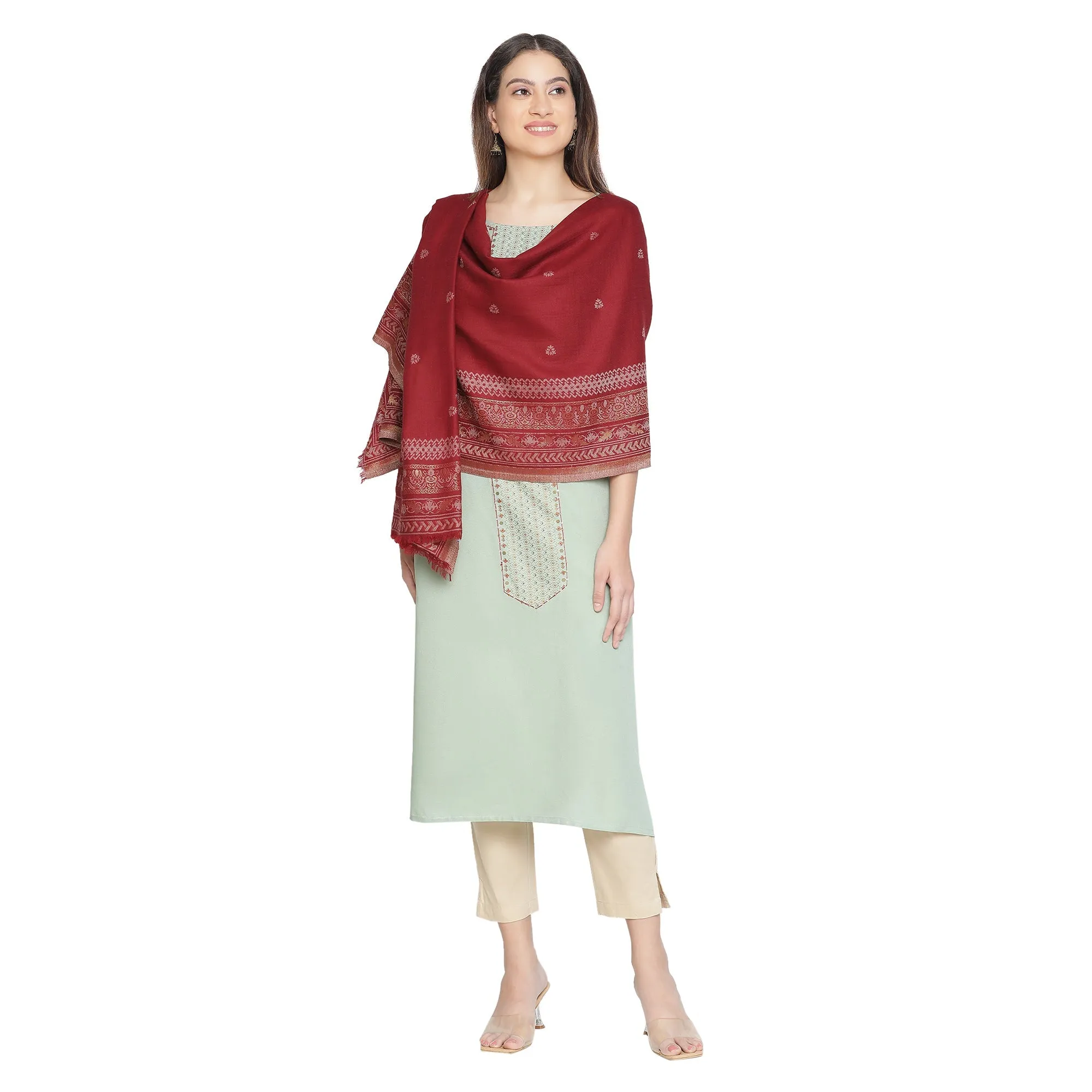Aadila Majestic Wool Elegance Woven Design Shawl