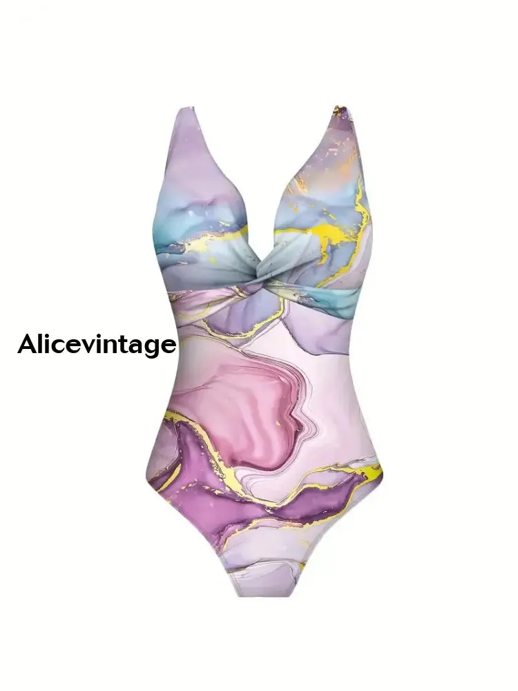 Abstract Art Print Halter Two Piece Swimsuits