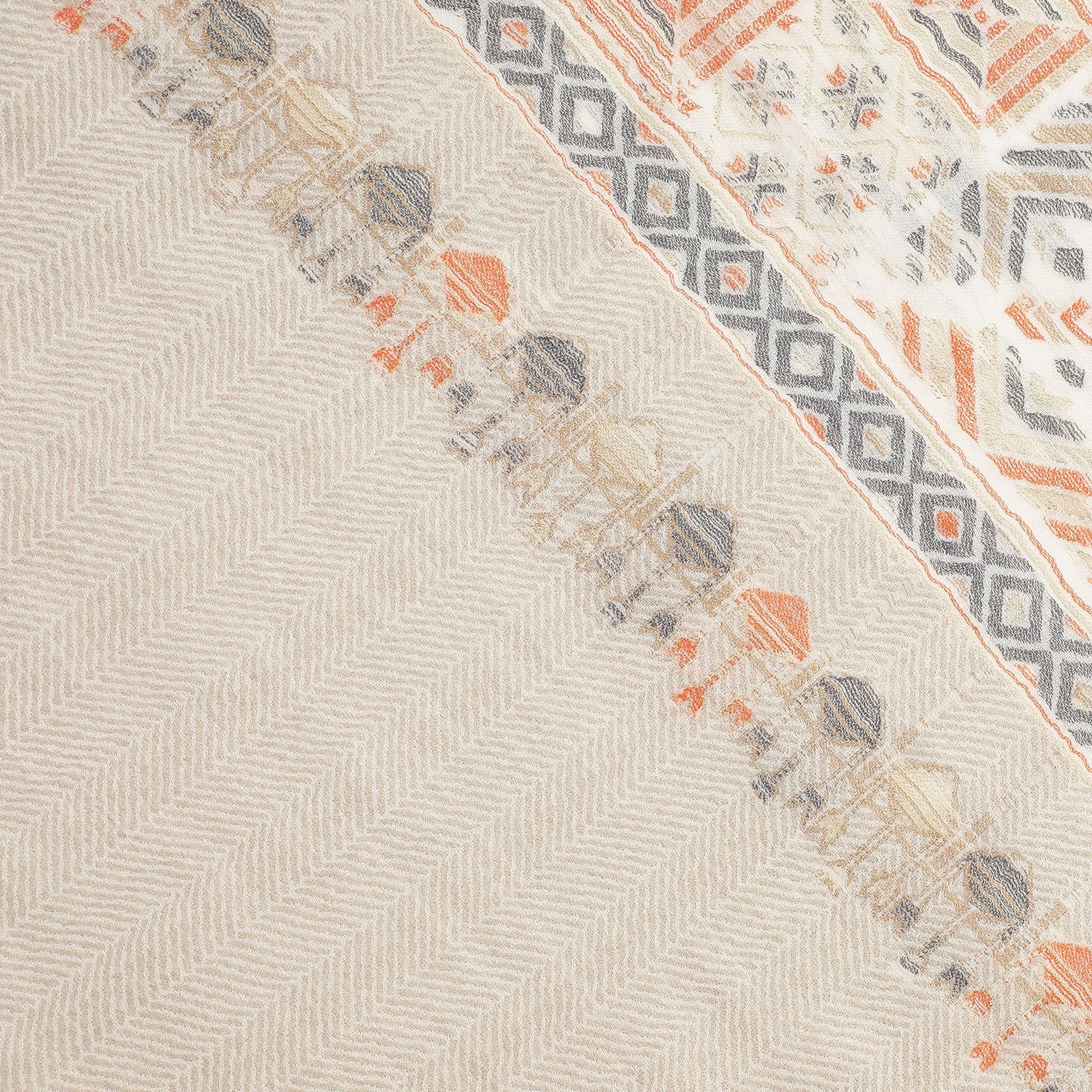 Abstract Border Printed Wool Shawl