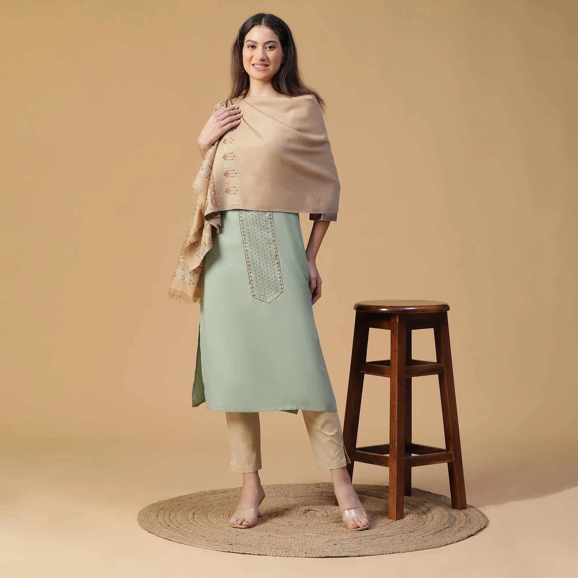 Abstract Border Printed Wool Shawl