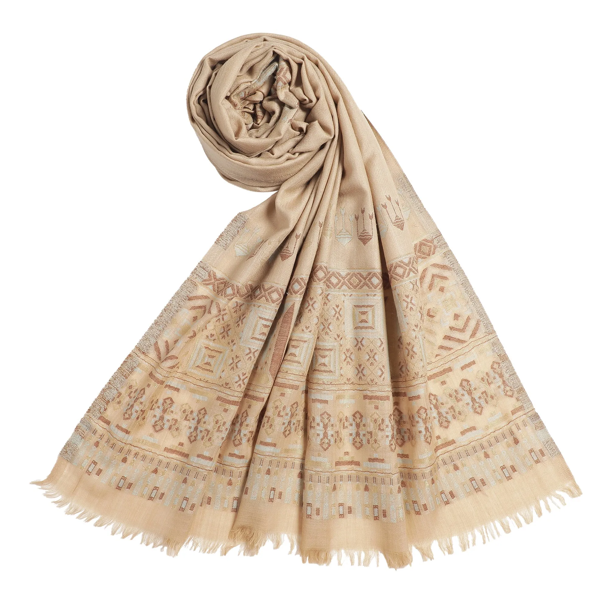 Abstract Border Printed Wool Shawl