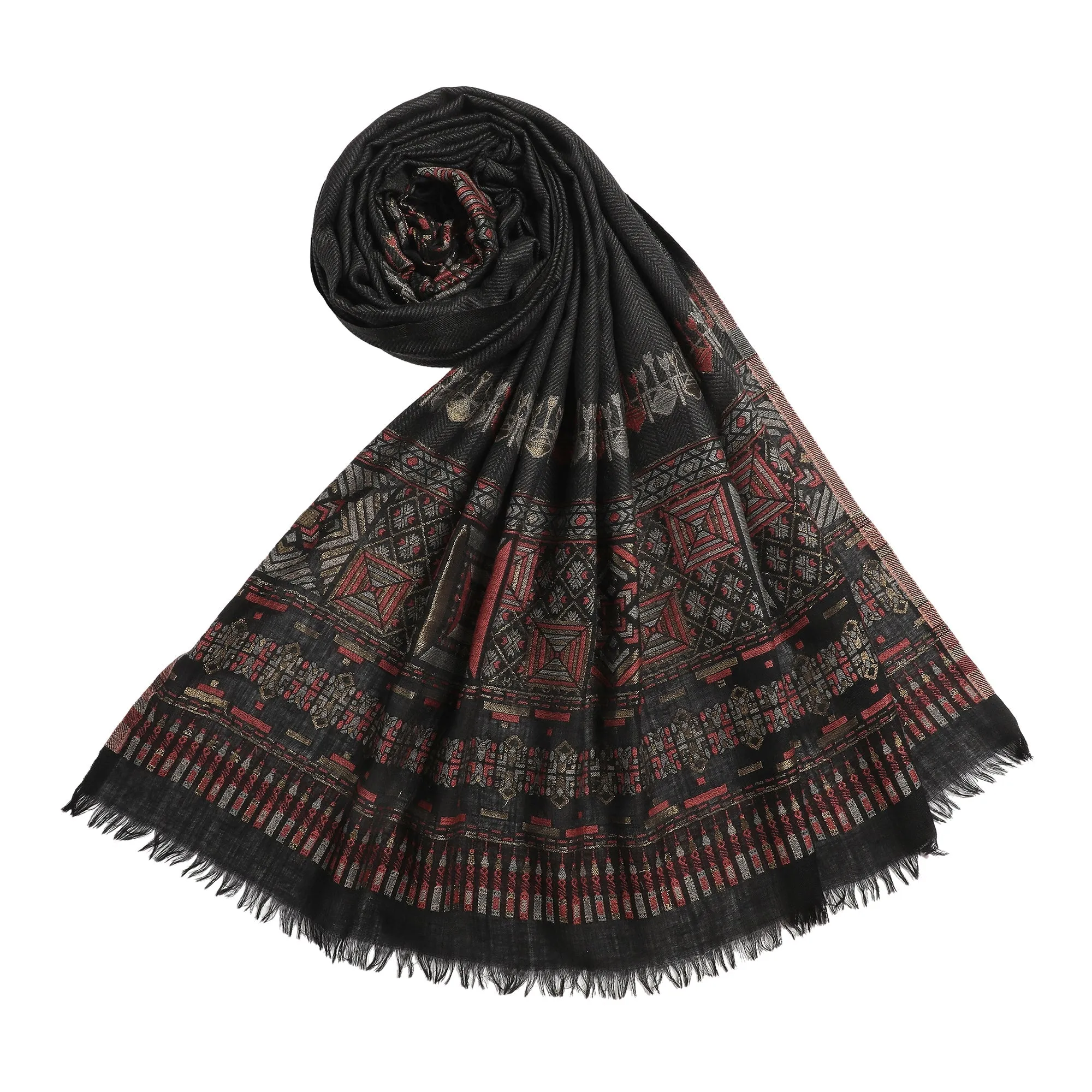 Abstract Border Printed Wool Shawl