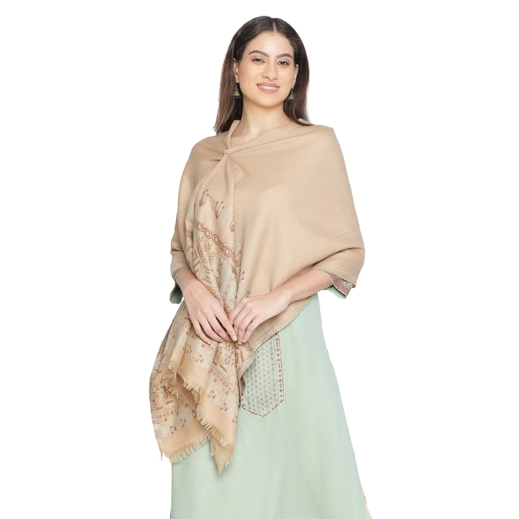 Abstract Border Printed Wool Shawl
