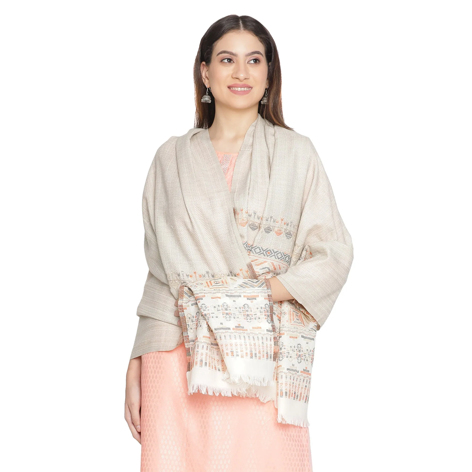 Abstract Border Printed Wool Shawl