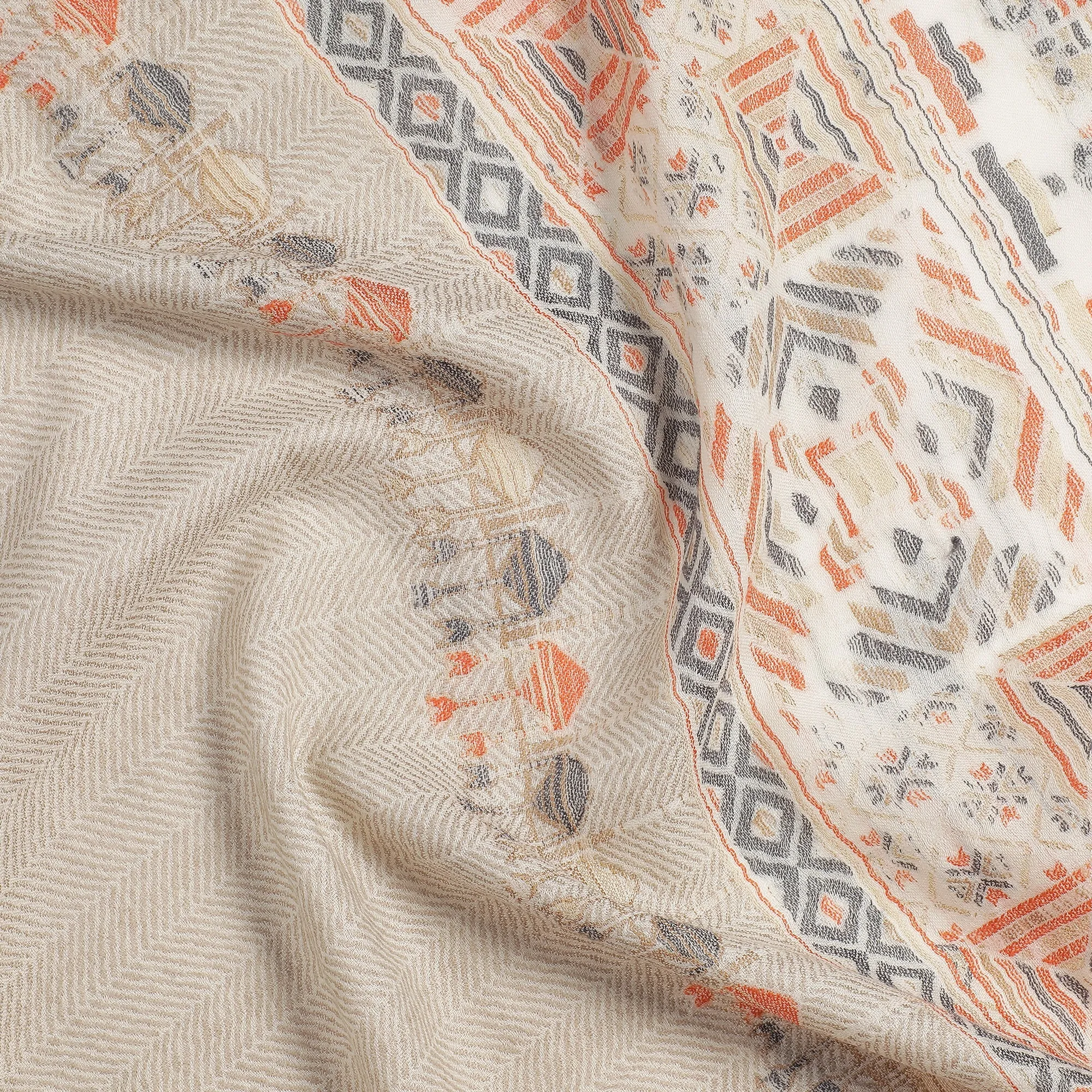 Abstract Border Printed Wool Shawl
