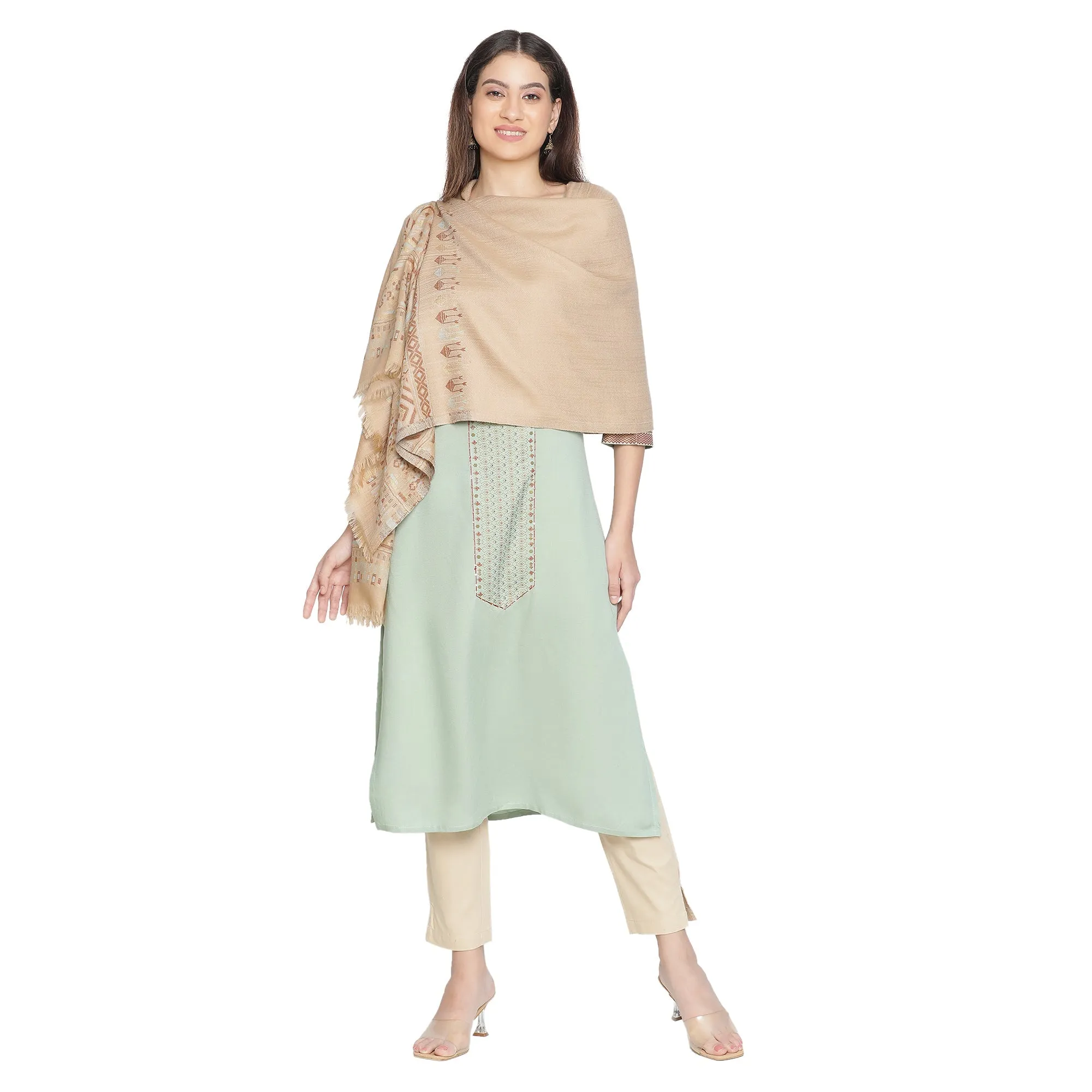 Abstract Border Printed Wool Shawl
