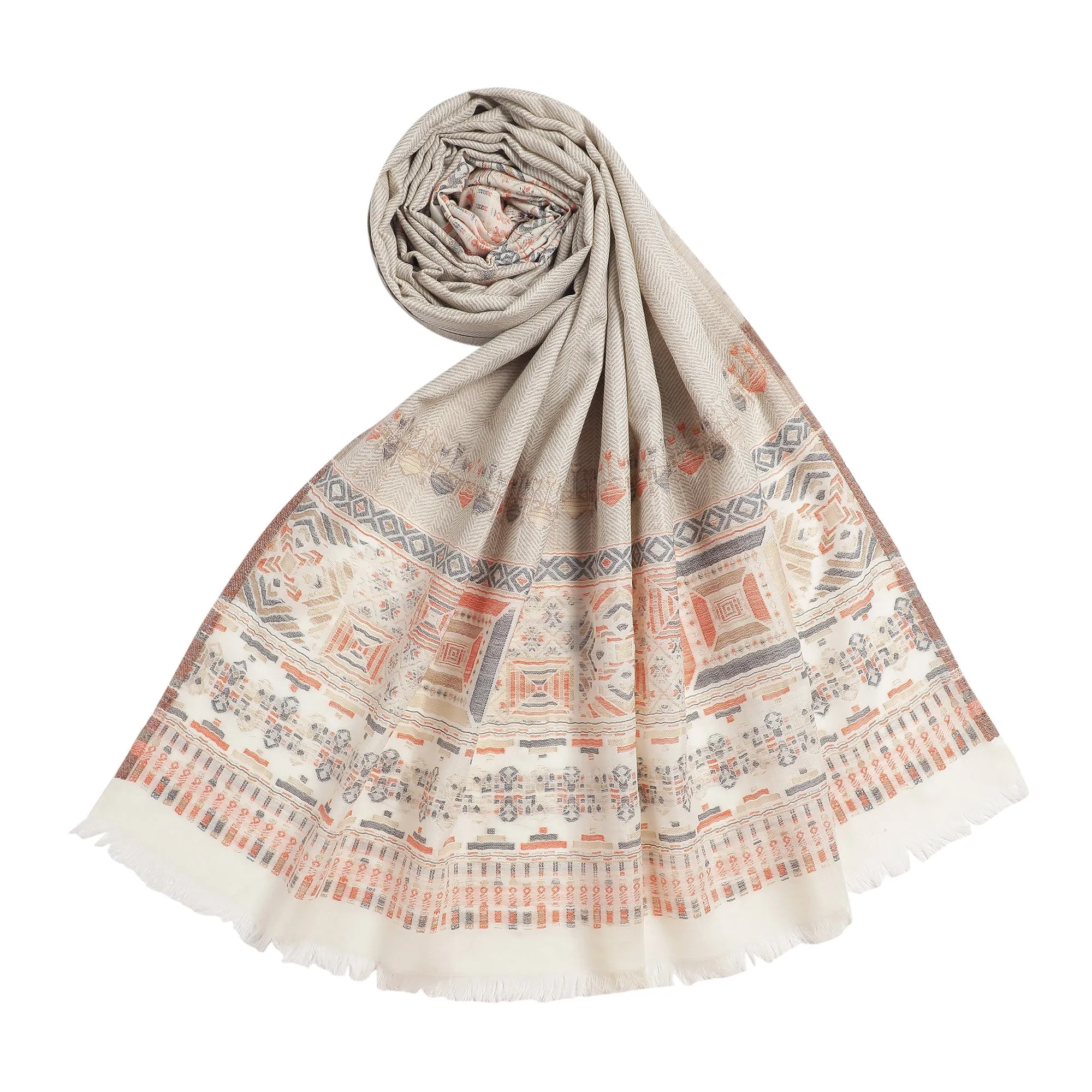 Abstract Border Printed Wool Shawl