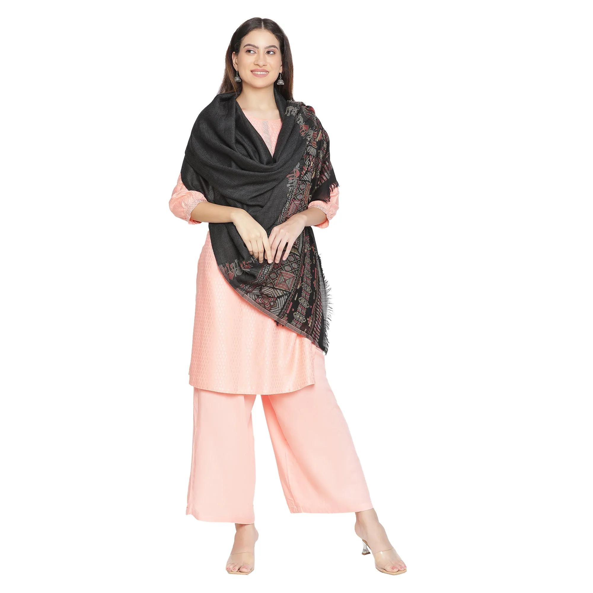 Abstract Border Printed Wool Shawl