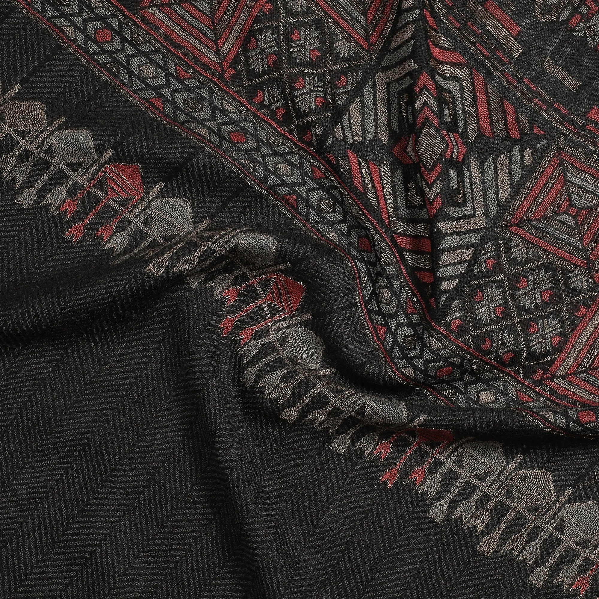Abstract Border Printed Wool Shawl
