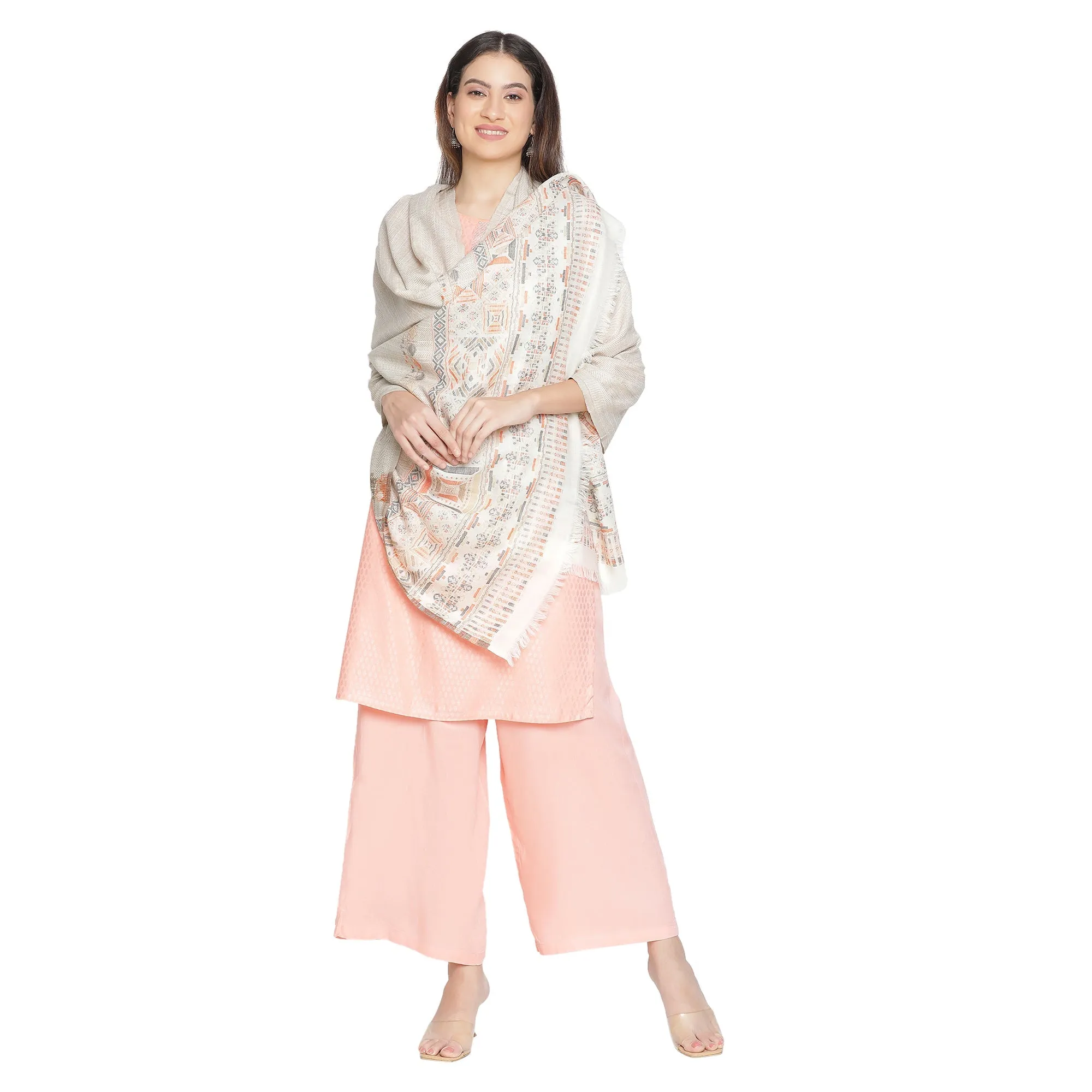 Abstract Border Printed Wool Shawl
