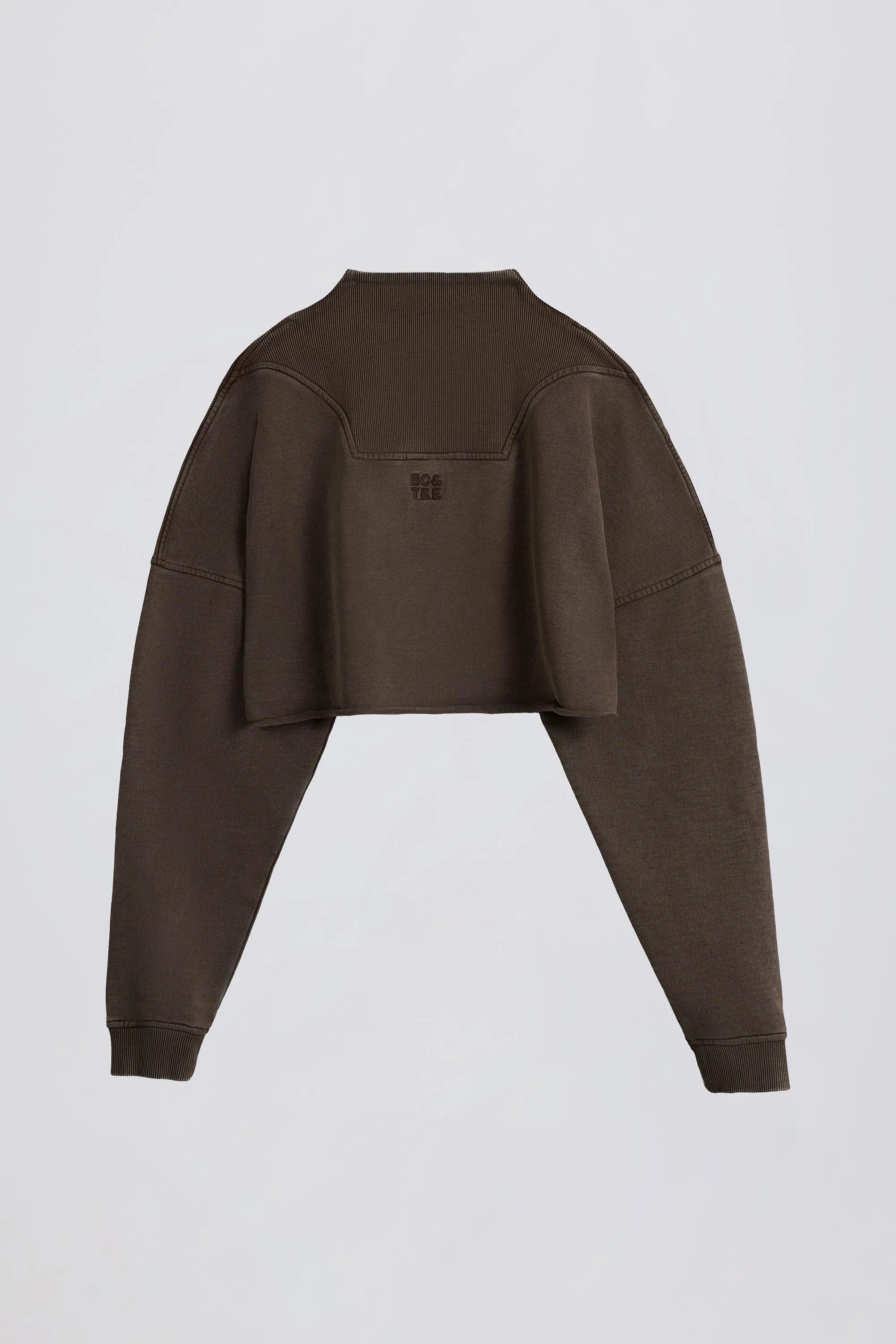 Acid Wash Cropped Sweatshirt in Brown
