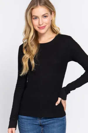 Active Basic Long Sleeve Crew Neck Thermal Knit Top