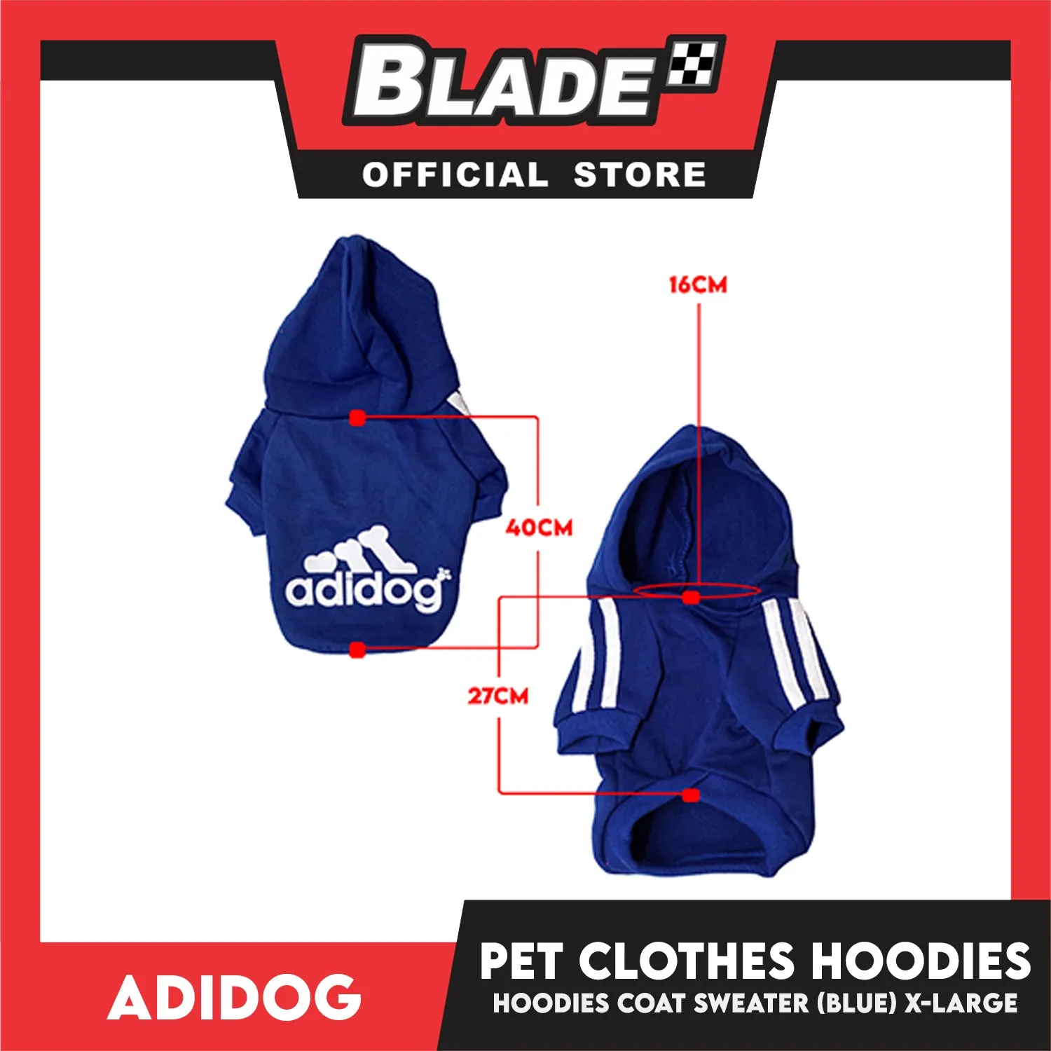 Adidog Pet Clothes Hoodies, Dog Winter Hoodies Apparel Puppy Cute Warm Hoodies Coat Sweater (Blue)