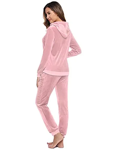 Aiboria Women's Solid Velour Sweatsuit Set Hoodie and Pants Sport Suits Tracksuits (Pink,XS)
