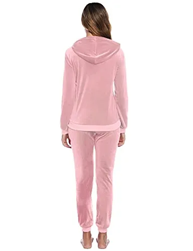 Aiboria Women's Solid Velour Sweatsuit Set Hoodie and Pants Sport Suits Tracksuits (Pink,XS)