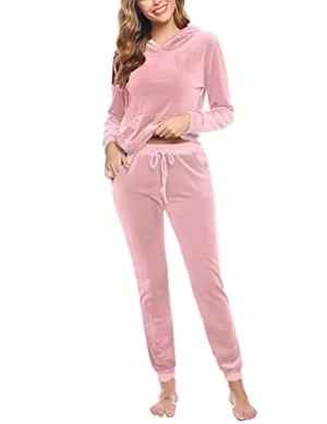 Aiboria Women's Solid Velour Sweatsuit Set Hoodie and Pants Sport Suits Tracksuits (Pink,XS)