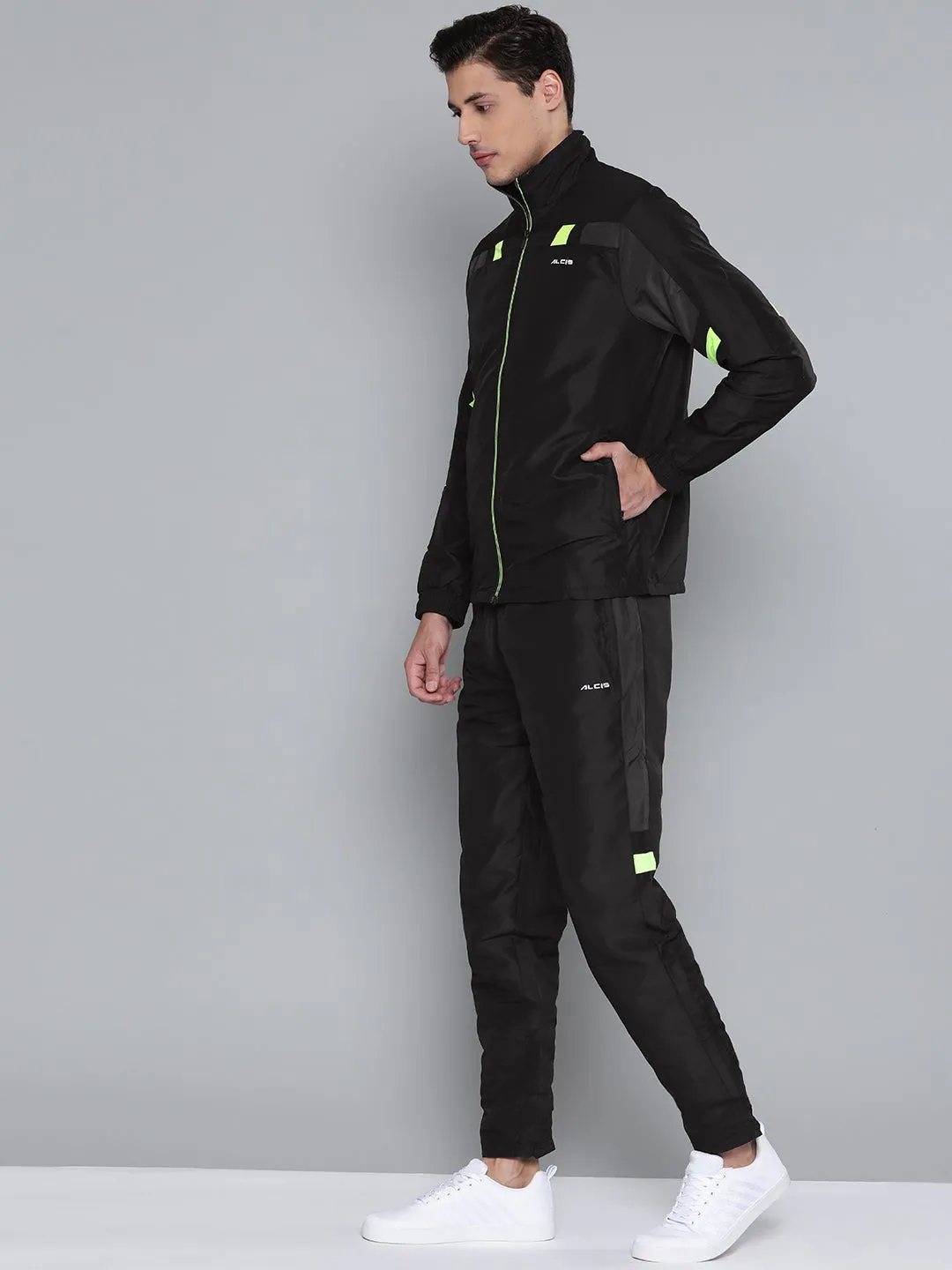 Alcis Men Color Blocked Black Track Suit