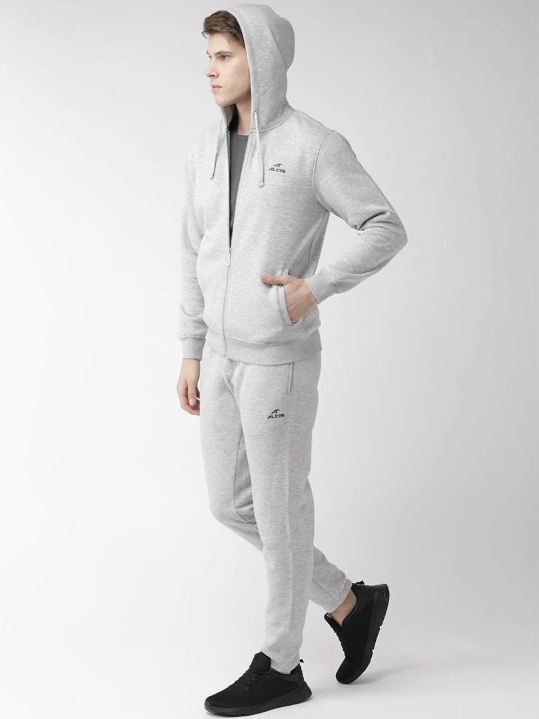 Alcis Men Grey Melange Solid Tracksuit