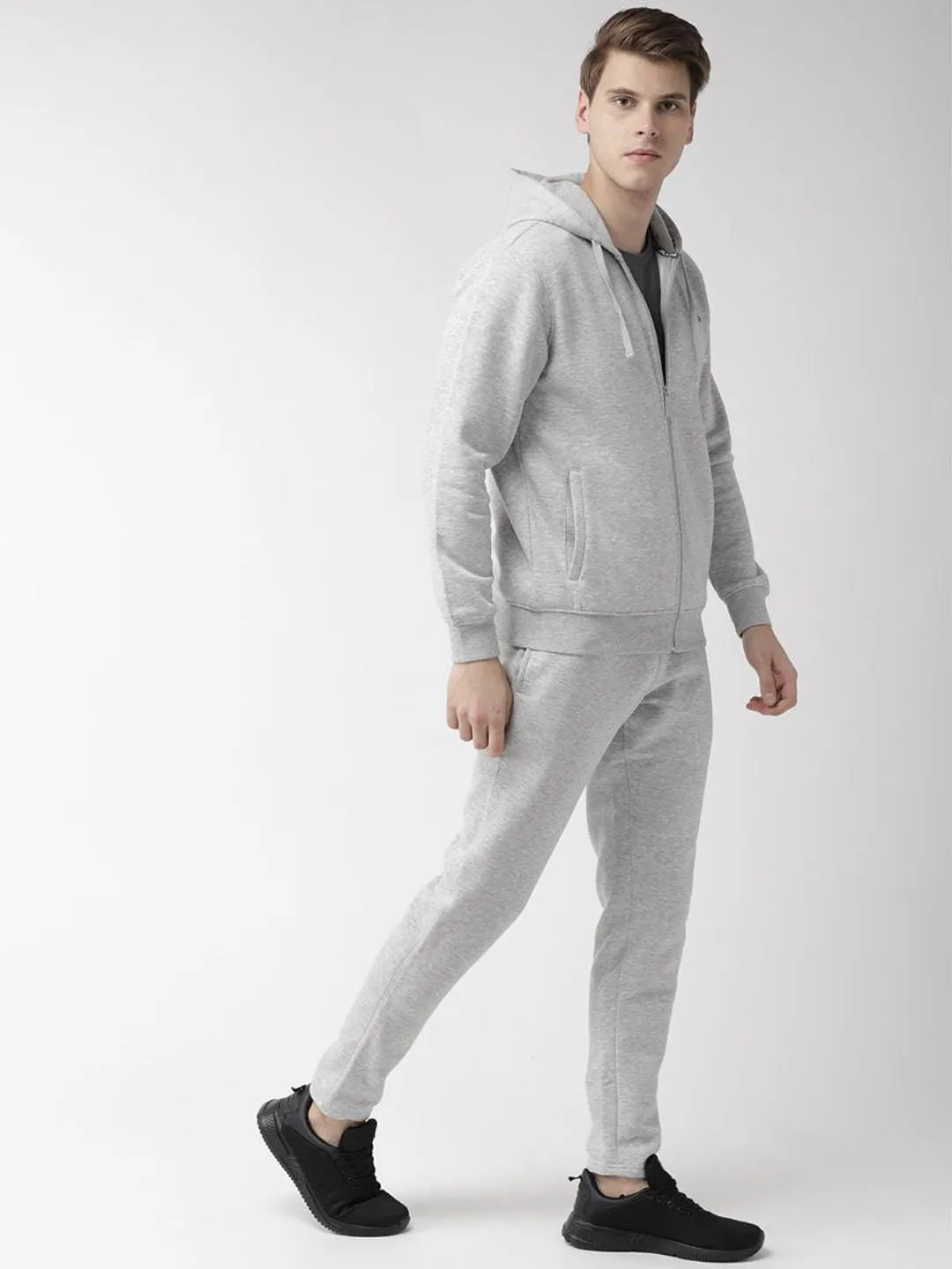 Alcis Men Grey Melange Solid Tracksuit