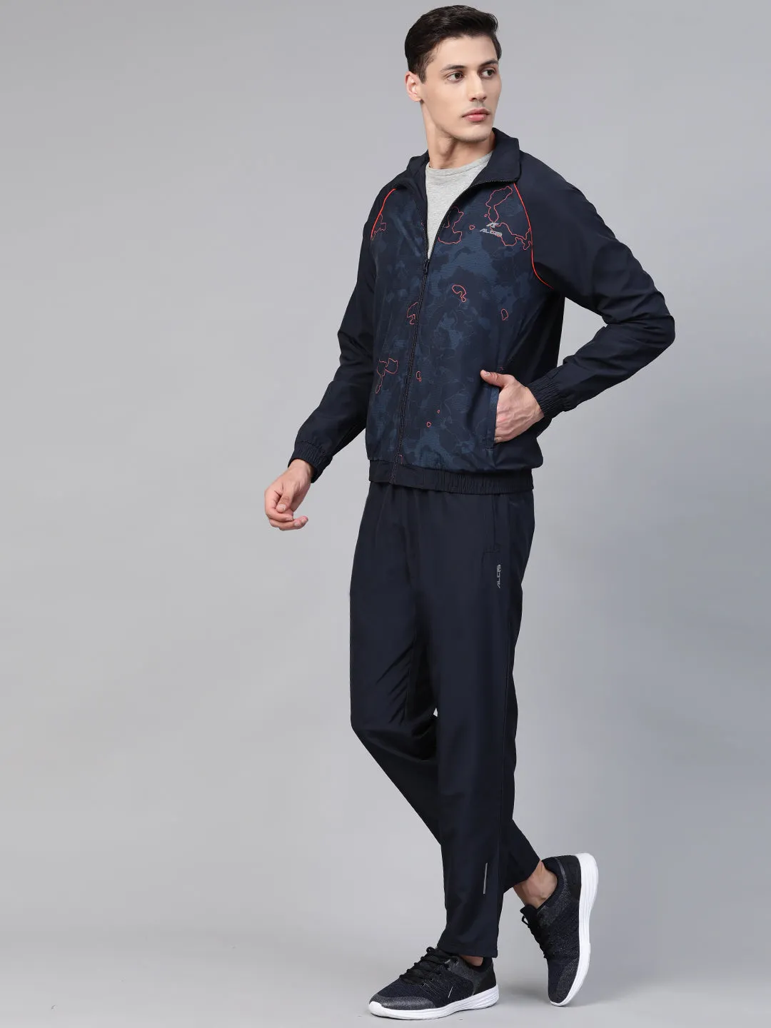 Alcis Men Navy Blue Printed Sports Tracksuit