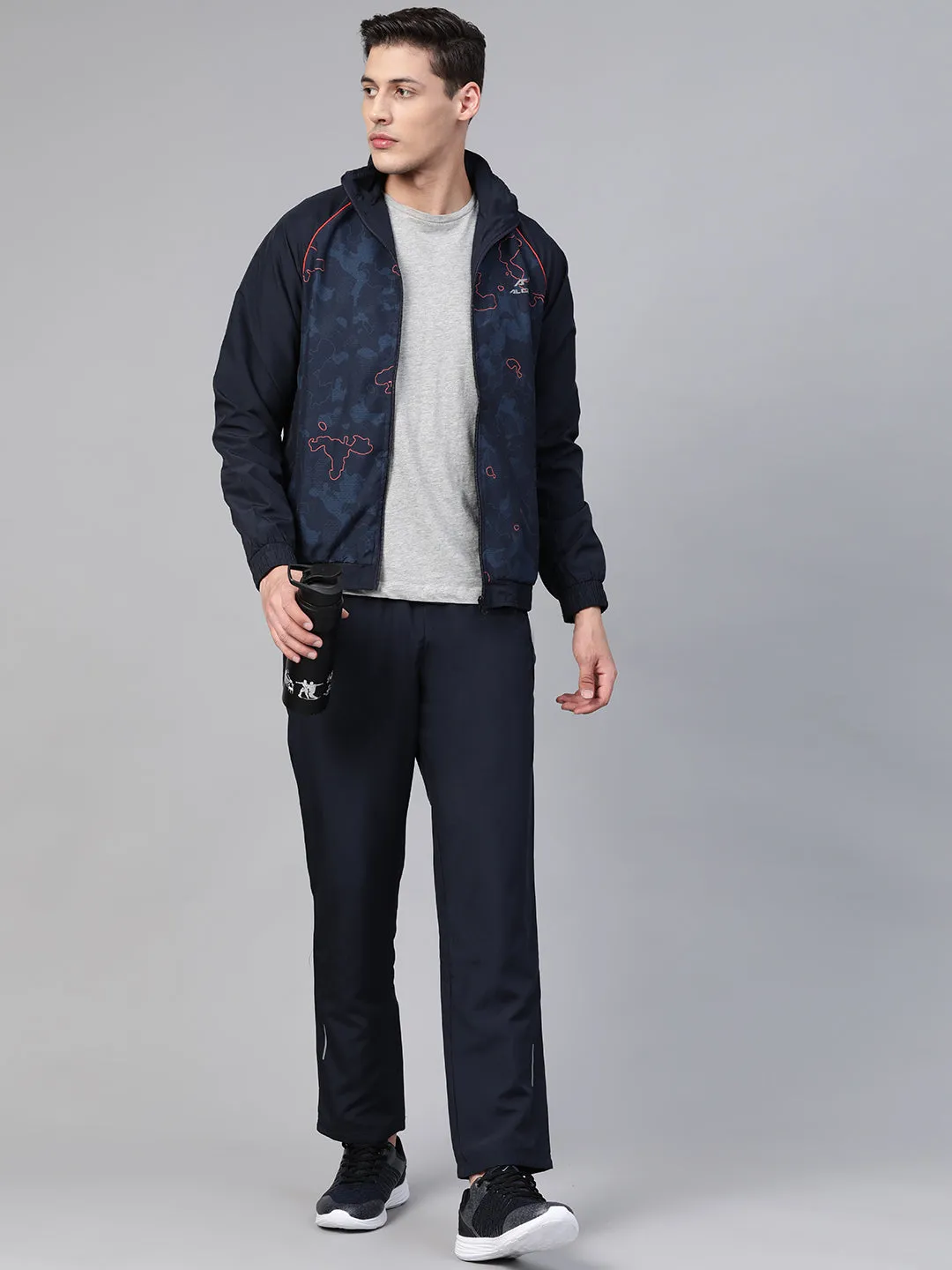 Alcis Men Navy Blue Printed Sports Tracksuit
