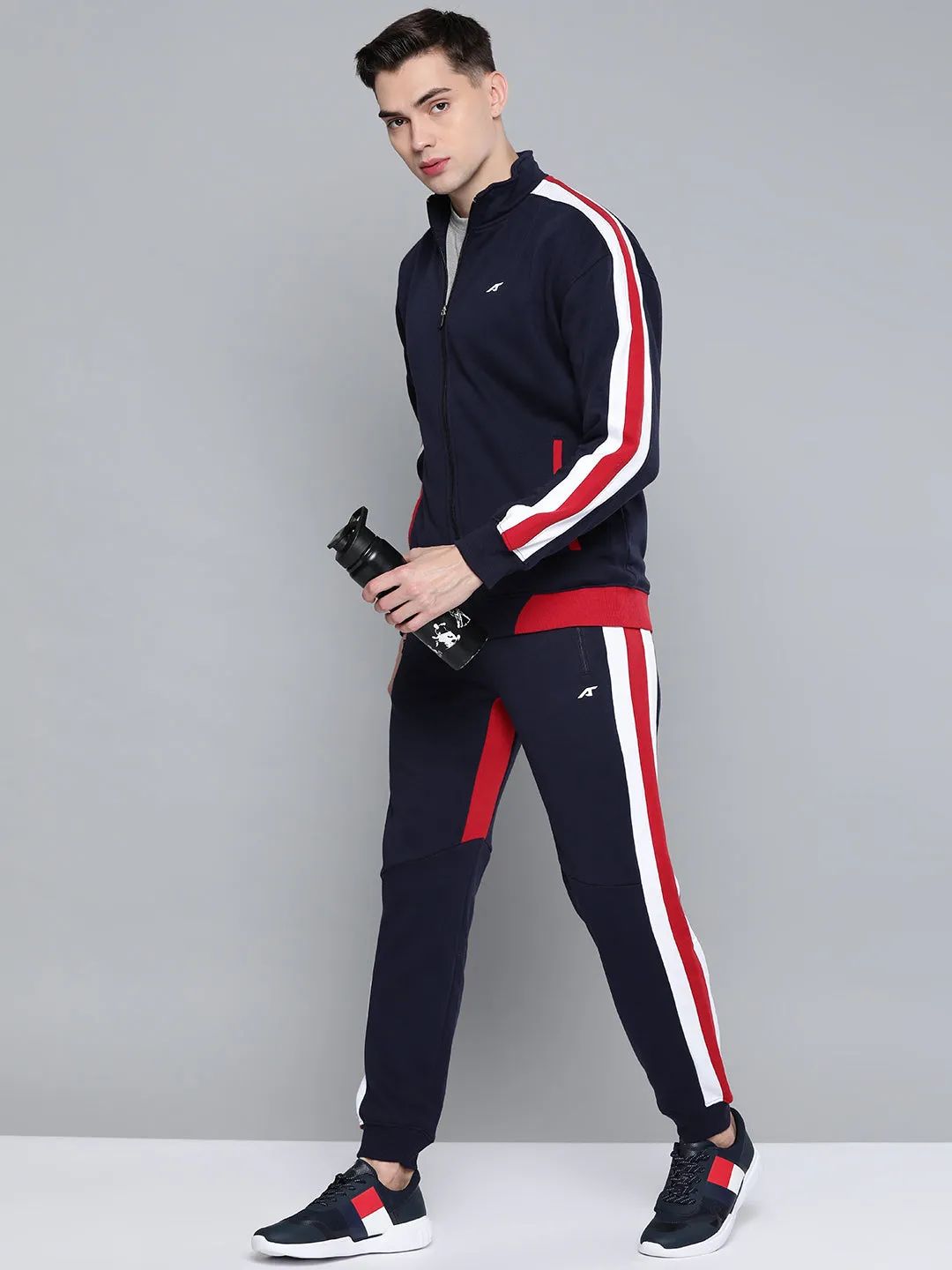 Alcis Men Navy Blue Red Striped Track Suit