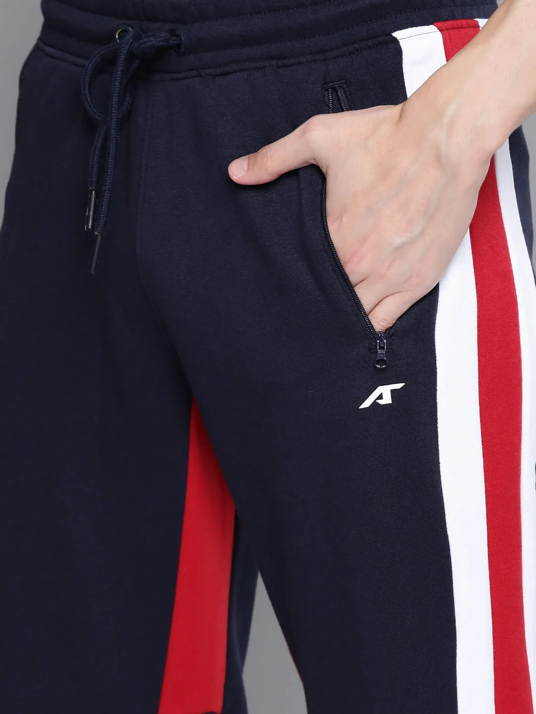 Alcis Men Navy Blue Red Striped Track Suit