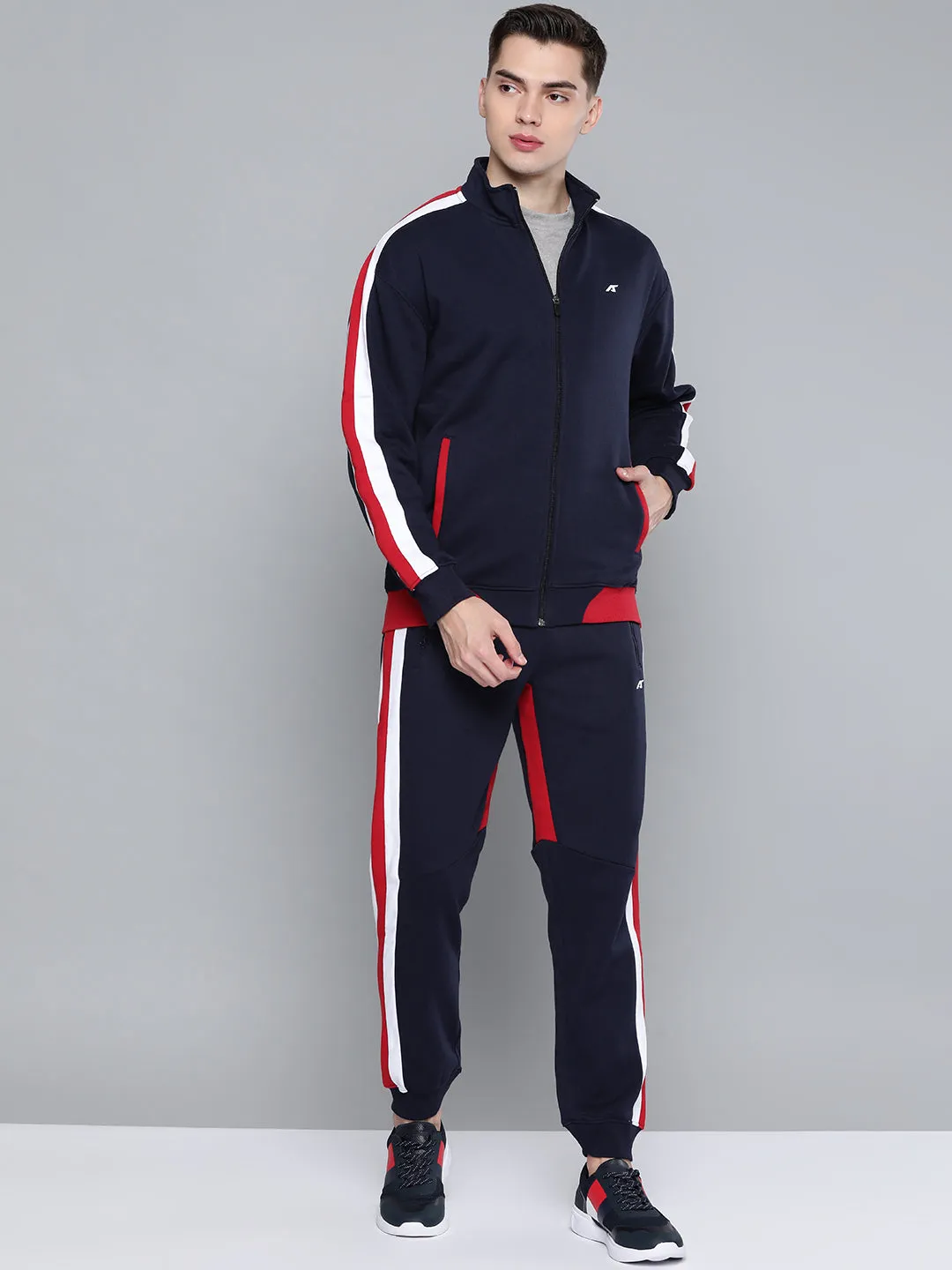 Alcis Men Navy Blue Red Striped Track Suit