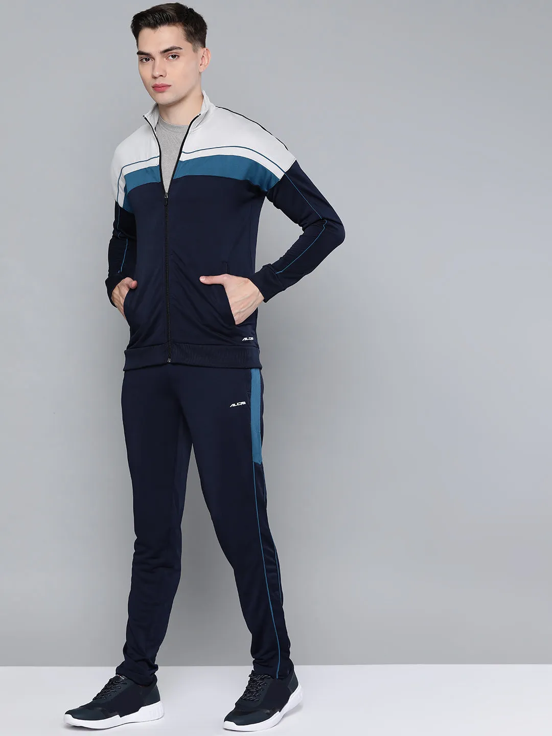 Alcis Men Navy Blue White Colourblocked Track Suit