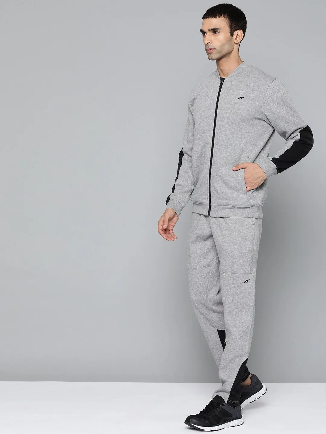 Alcis Men Solid Grey Melange Tracksuits