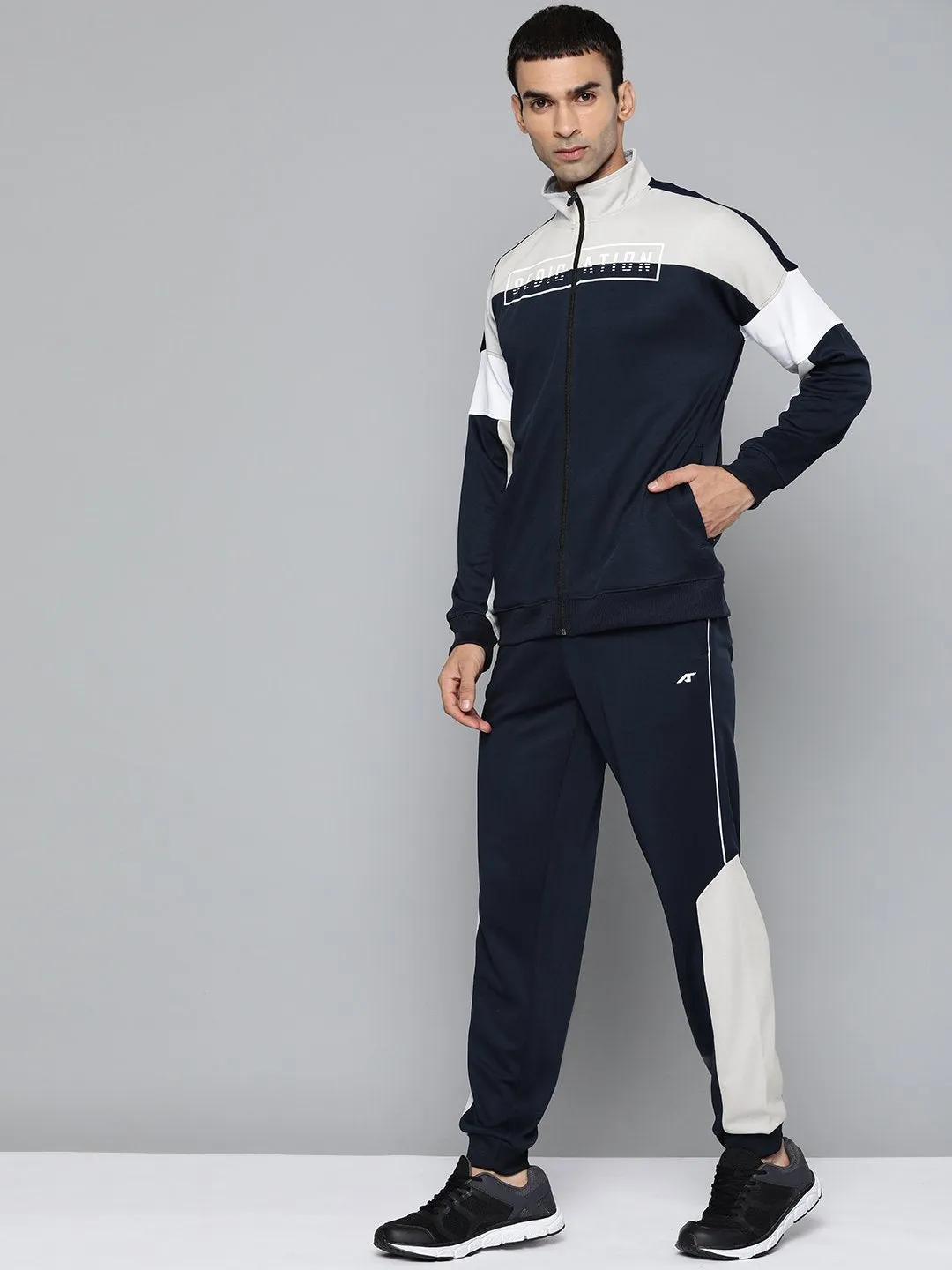 Alcis Men Typography Navy Blue Tracksuits