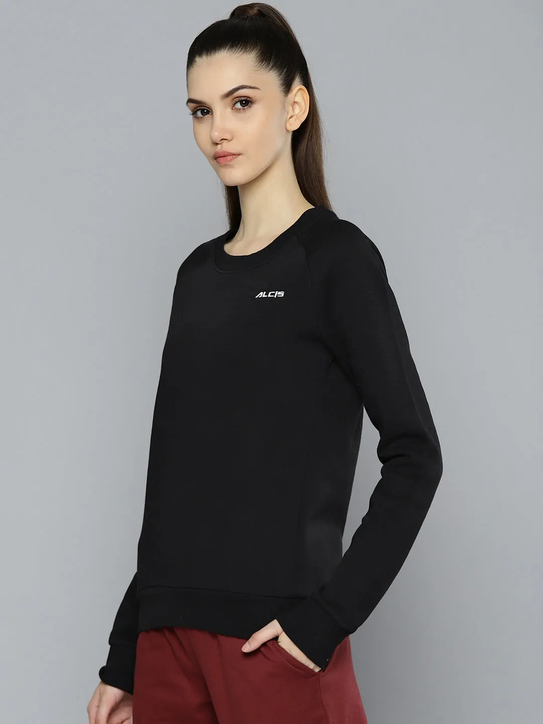 Alcis Women Black Solid Sweatshirt