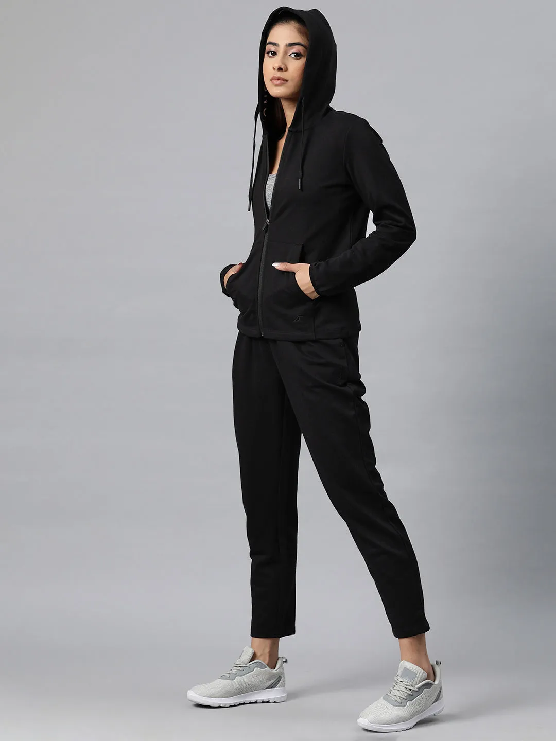 Alcis Women Typography Print Mid-Rise Hooded Tracksuit