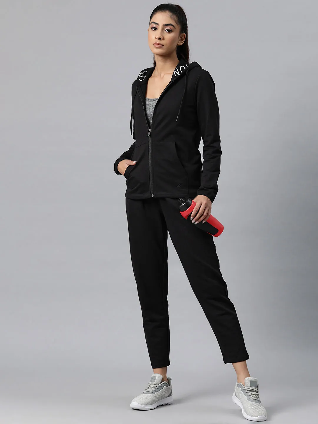 Alcis Women Typography Print Mid-Rise Hooded Tracksuit