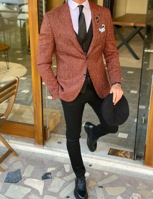 Aldo Brown Slim Fit Patterned Wool Suit - Versatile Elegance for Every Occasion