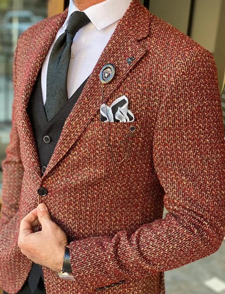 Aldo Brown Slim Fit Patterned Wool Suit - Versatile Elegance for Every Occasion