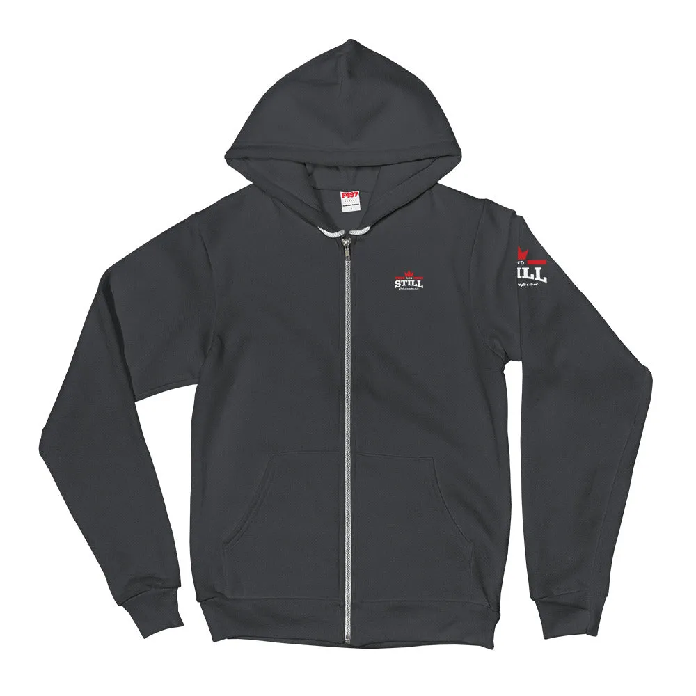 And Still Champion crest and sleeve logo, Soaring Champion on back men's zip-up hoodie